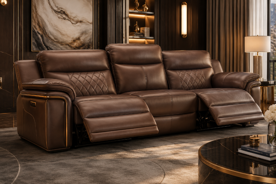 Luxury brown leather recliner sofa
